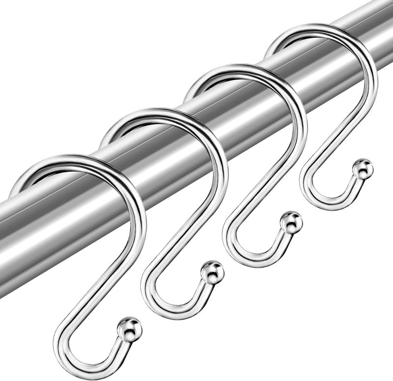 TOPROD Shower Curtain Hooks Rings, Stainless Steel S Shaped Shower Hooks Rust Proof, Metal Shower Curtain Hangers for Shower Curtains, Kitchen, Wardrobe & Garden, Chrome, Set of 12 - Image 1